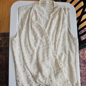 LOFT Cream Sleeveless Blouse with Gold Accents
